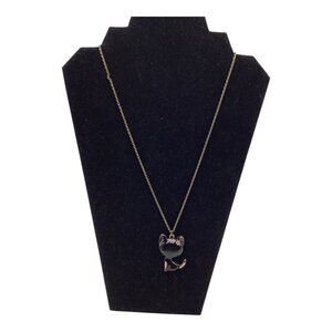 Black Cat Pendant Necklace W/ Brass Tone Chain Women Shinning Paint Finished 26"